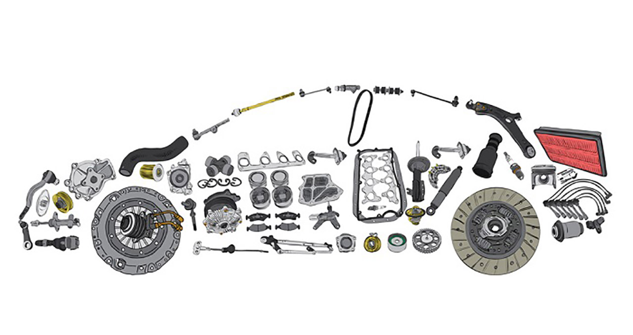 Vehicle outlined with car parts
