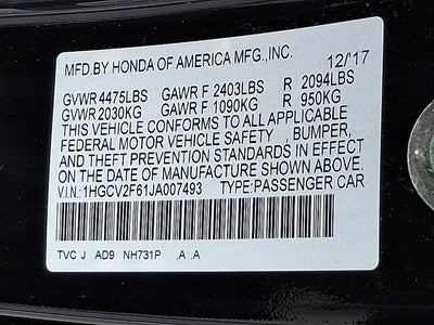 2018 Honda Accord Sedan EX-L Navi 2.0T