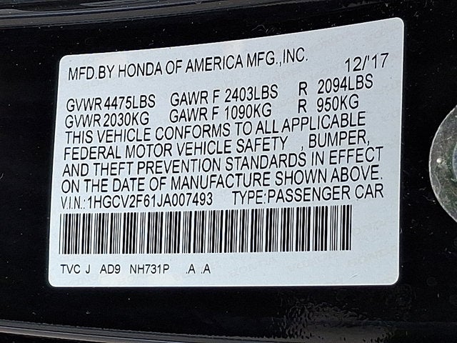2018 Honda Accord Sedan EX-L Navi 2.0T