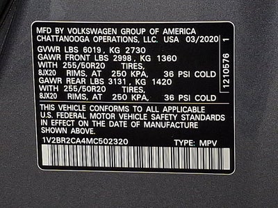 2021 Volkswagen Atlas 3.6L V6 SEL