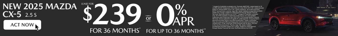 New 2025 Mazda CX-5 2.5 S "LEASE FOR $239* or 0% APR**