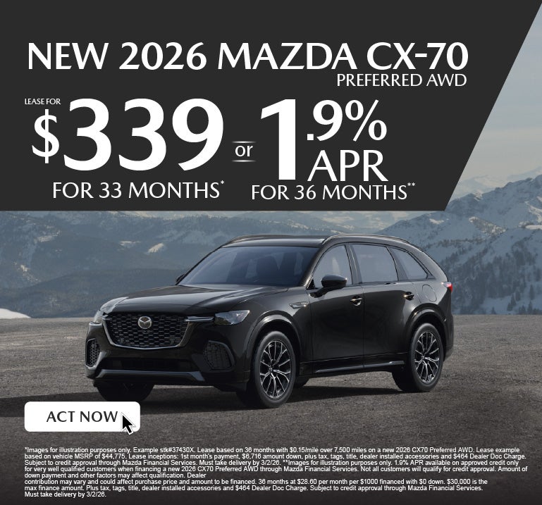 NEW 2026 CX70 Preferred AWD	" LEASE FOR $339/ mo for 33 mont