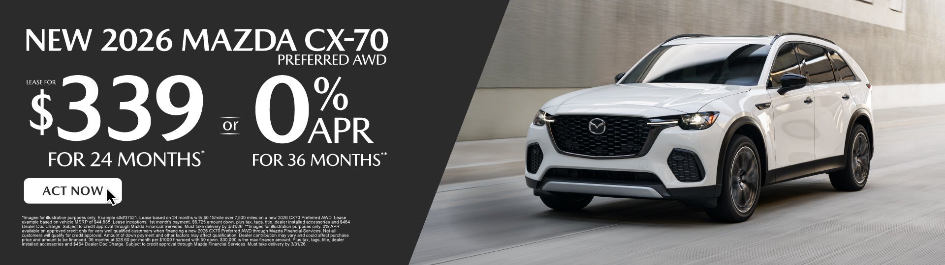 NEW 2026 CX70 Preferred AWD	" LEASE FOR $339/ mo for 24 mont