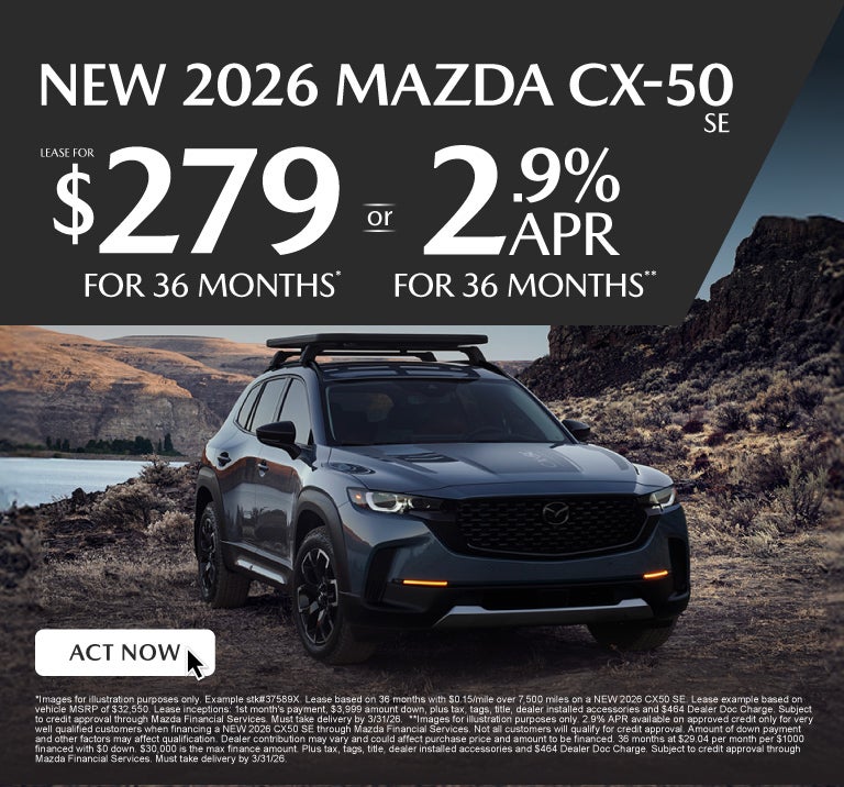 NEW 2026 CX50 SE	" LEASE FOR $279/ mo for 36 months* or 2.9